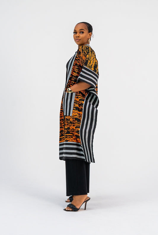 Akwaugo Kimono Only- (Orange Cotton Ankara Print)