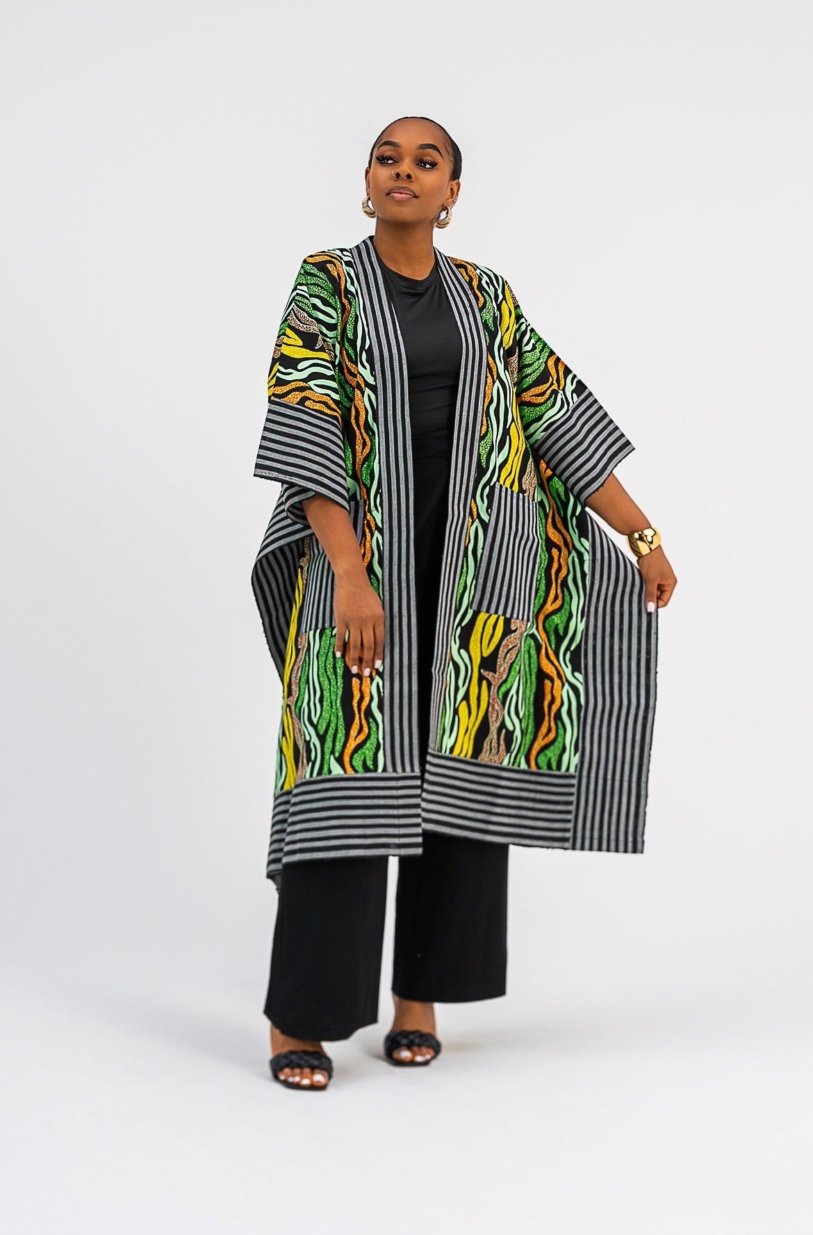 Akwaugo Kaftan Kimono Only- (Green Cotton Ankara Print)