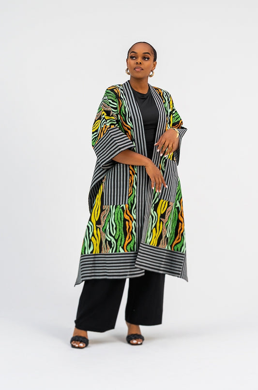 Akwaugo Kaftan Kimono Only- (Green Cotton Ankara Print)