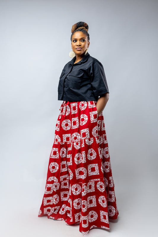 Anika Flowing Skirt- Red Ankara Cotton Print
