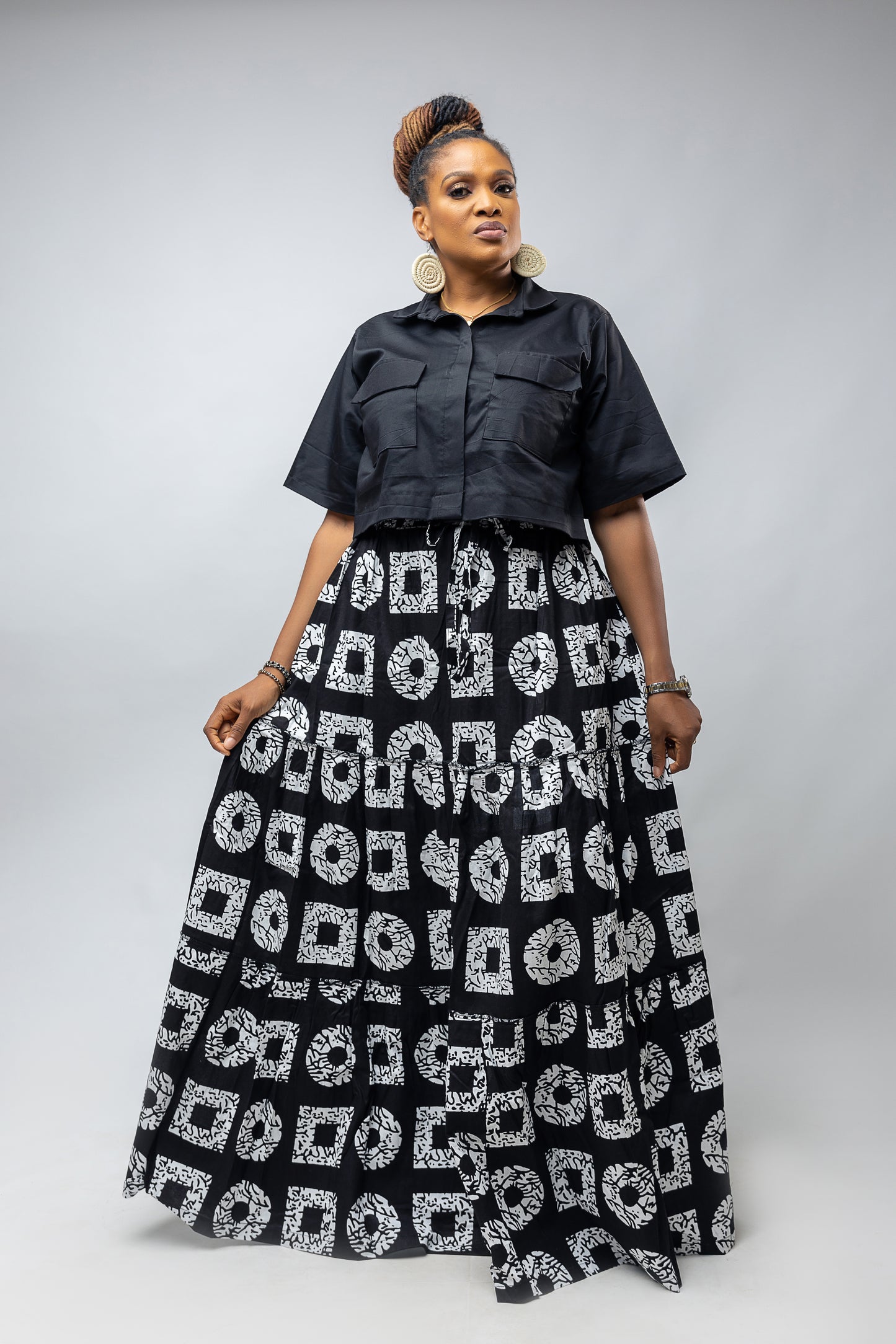 Anika Flowing Skirt- Black Ankara Cotton Print