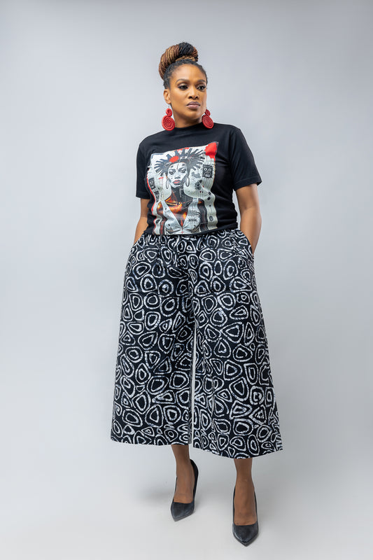Naliya Culottes Pant- Black Ankara Cotton Print