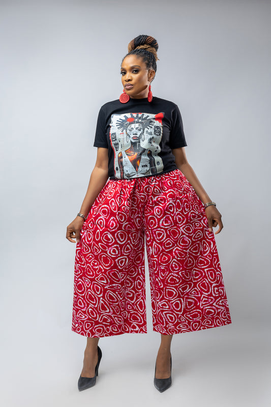 Naliya Culottes Pant- Red Ankara Cotton Print