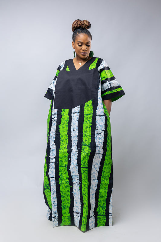 Nkem Bubu- Stripe Green Cotton Ankara Print
