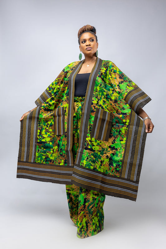 Akwaugo Kimono Pant set- Aqua Green Cotton Ankara Print