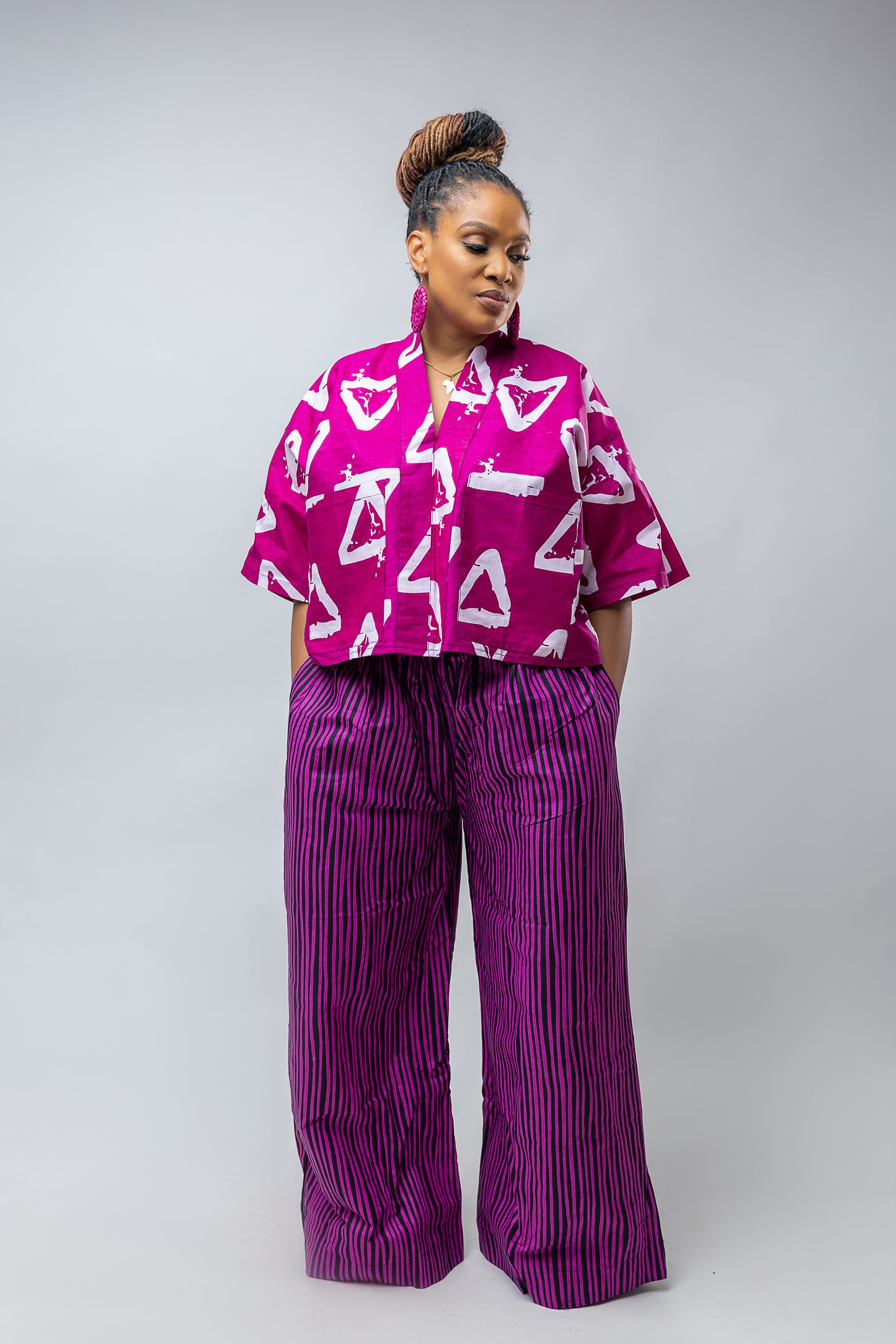 Adaoma Mix & Match Pant Set- Purple Ankara Cotton Print